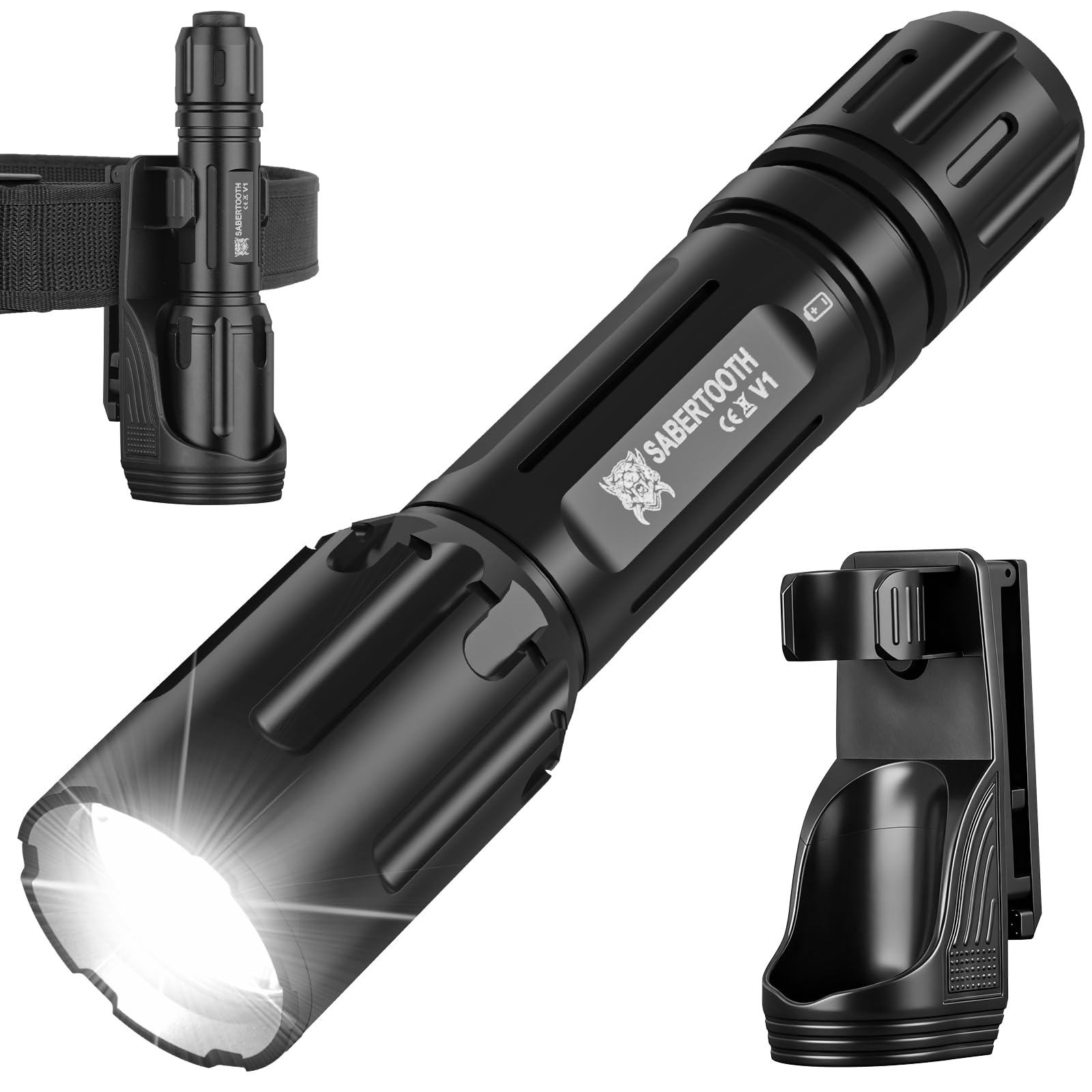 Photo 1 of ***PARTIAL SET/ MISSING PIECES*** SABERTOOTH Police Tactical Flashlight-2200 High Lumen Duty Belt Flashlight for Law Enforcement Defense Flashlight with Holster Tactical Gear Safety Accessories(Black)