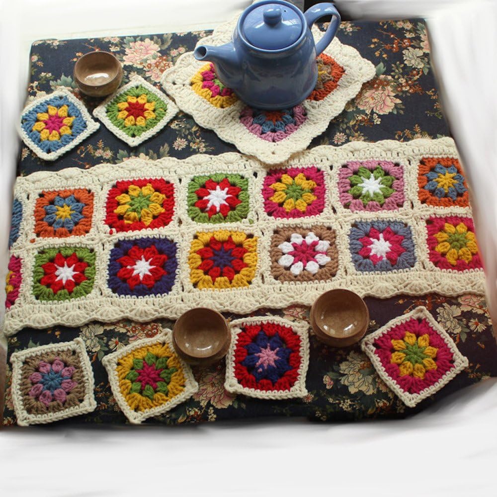 Sneff Trade Table Placemats Handmade Crochet Vintage Table Knitwear Table Placemats Set of 8,1 Table Runner, 1 Teapot Coasters, 6 Cup Mat Glass Coasters