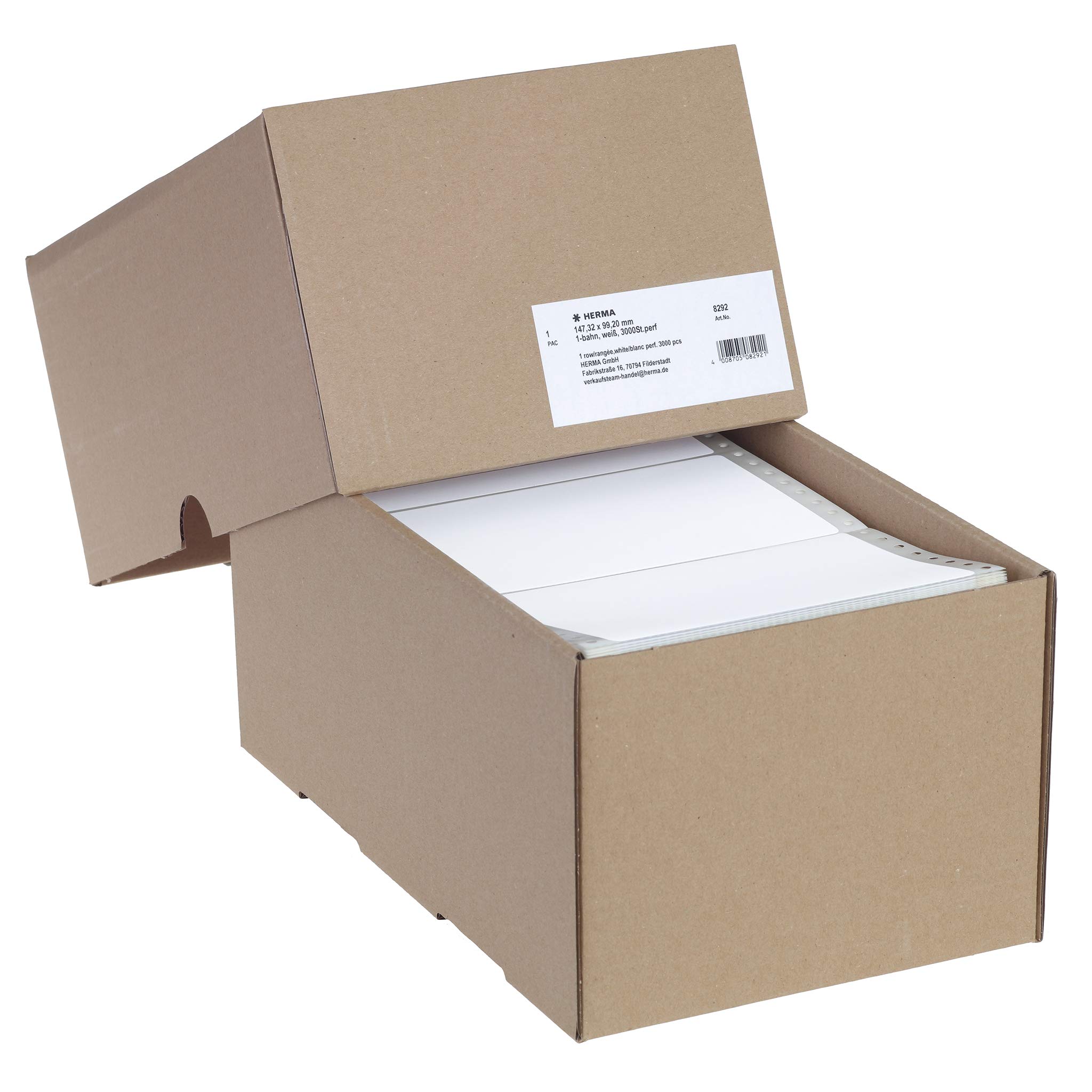 HERMA Perforated Continuous Computer Labels, 210.82 x 150.0 mm, Single-Track, 3000 Pieces, Self-Adhesive, Continuous Labels with Guide Hole Edge, Matte, Blank Paper Computer Labels, White