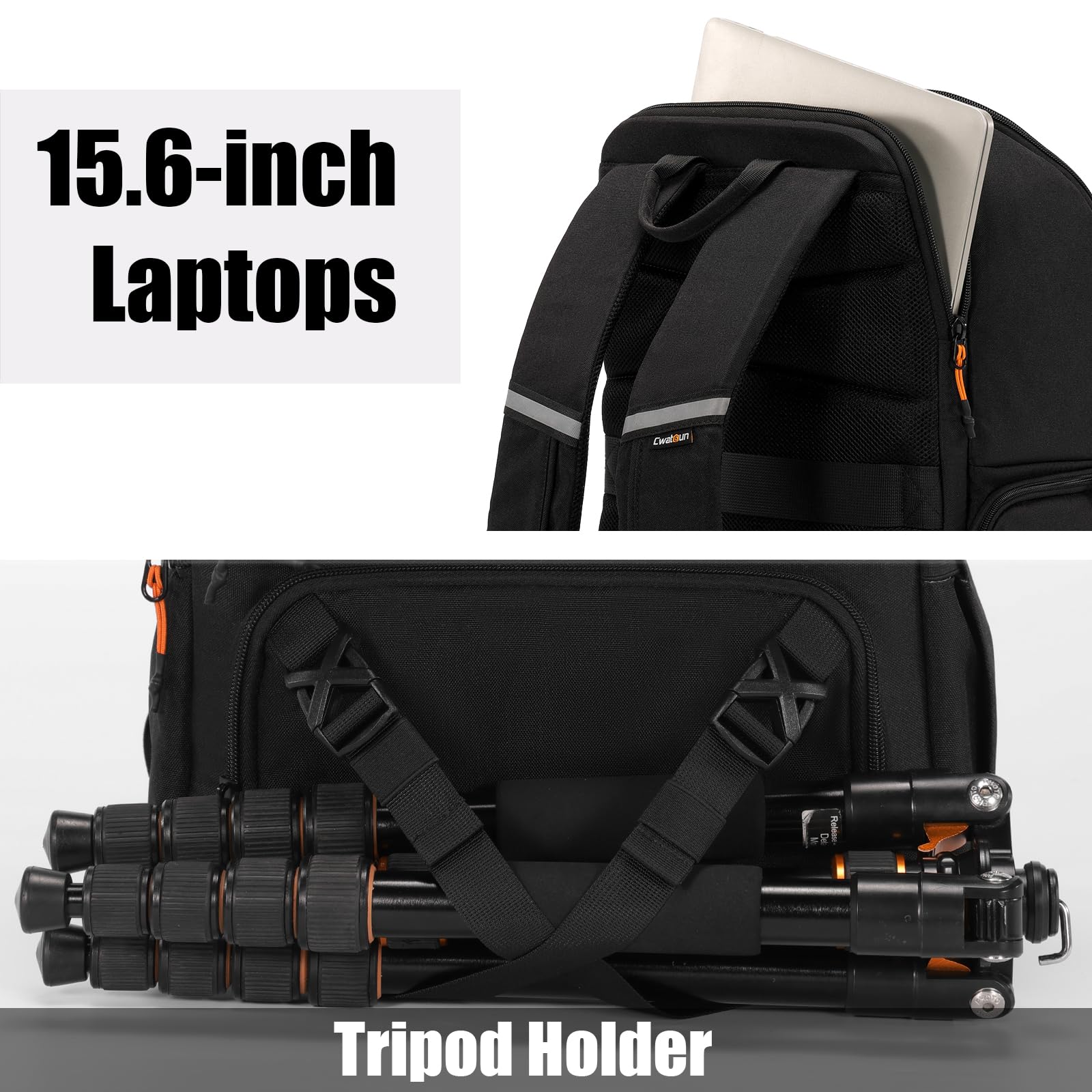 Cwatcun Camera Backpack Professional DSLR/SLR/Mirrorless, Waterproof Hardshell Case Large Camera Bag Outdoor Hiking Travel Multifunction Photography Backpack with Tripod Holder&Laptop Compartment 1.0