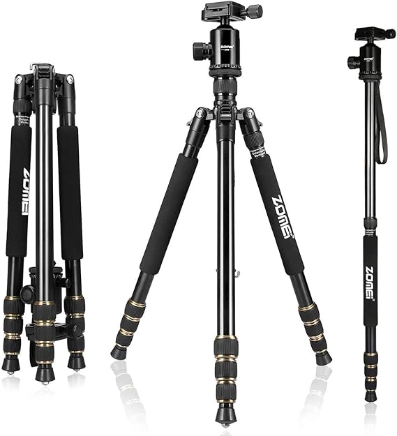 Trépied Photo Aluminium 205 Cm – Conversion Monopode, Charge 10 Kg, Rotule 360°, Sac Inclus, Idéal Voyage