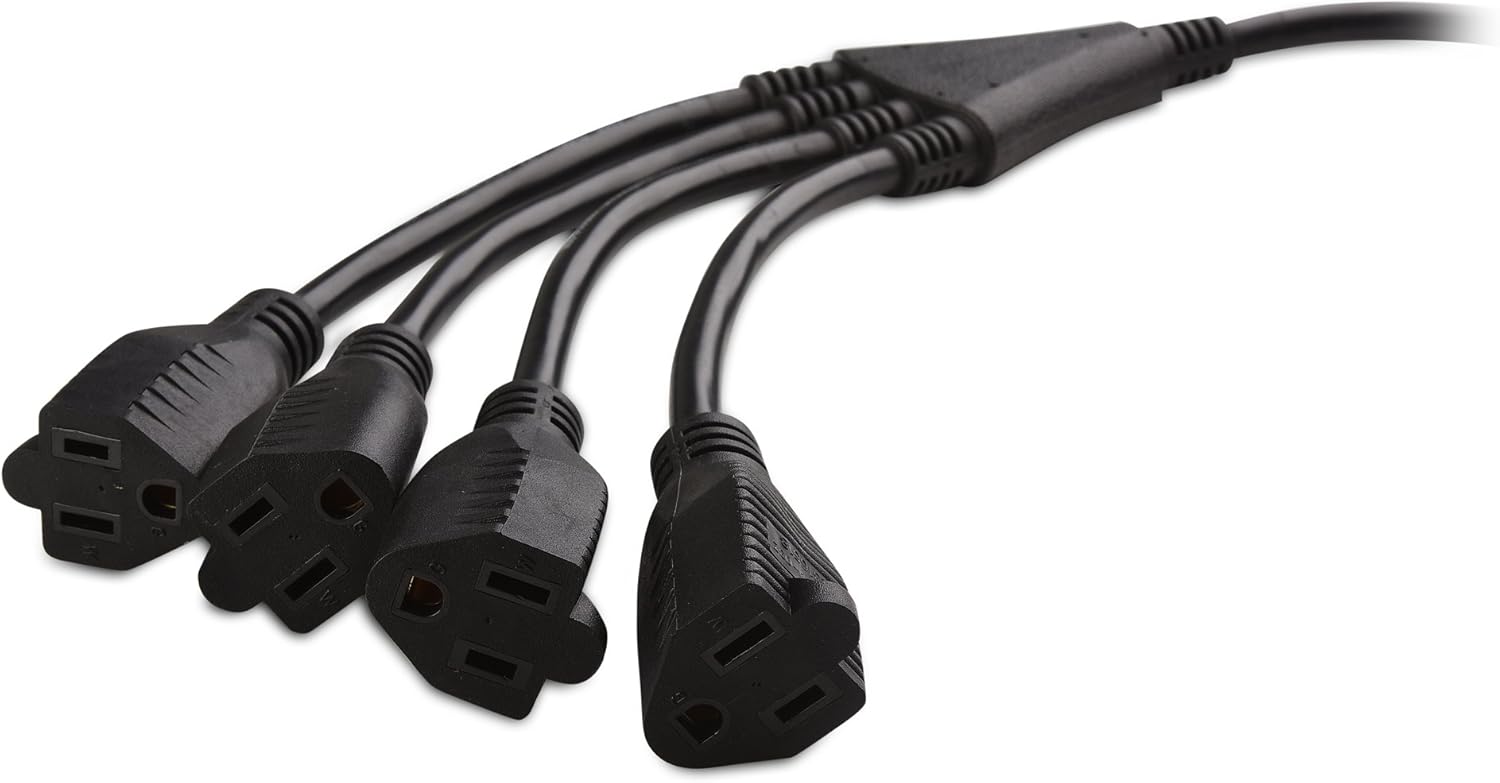 Cable Matters 2-Pack 4 Outlet Power Splitter Cord (Power Cord Splitter) 1.5 Feet: Home Audio & Theater