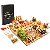 Charcuterie Board Set - Bamboo Cheese Board & Serving Tray with Stainless Steel Knives and Bowls, Housewarming Gifts New Home, Gift for Wedding Couple, Bridal Shower (NLB, 01)