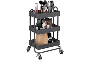 ELITEHOUSE 3-Tier Rolling Metal Storage Organizer,Mobile Utility Cart,Kitchen Storage Carts with Caster Wheels,Rolling Utility Cart Suitable for Office,Home,Kitchen,Garden（13.4"x18.1"x31"） Dark Grey