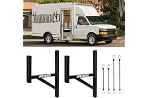 Joytrace Heavy Duty Side Mount Trailer Ladder Rack with Rubber Pads Bungee Cords 353 LBS Capacity Adjustable Steel Ladder Rack for Enclosed and Open Trailers (2 Rack)