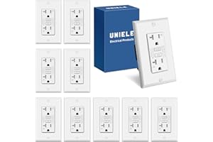 (10 Pack) UNIELE 20 Amp WR GFCI Receptacle Outlet, Outdoor Weather-Resistant GFI, Ground Fault Circuit Interrupter, Wallplate Included, ETL Listed, White
