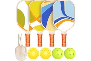 SPRYPALS Pickleball Paddles Set of 4, Premium Wood with 4 Indoor & Outdoor Pickleball Balls and 1 Carry Bag, Pickleball Rackets with Ergonomic Cushion Grip for Beginner & Professional Gifts for Women Men Youth