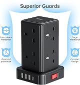 Kemelo Tower Extension Lead 8 Outlet 4 USB Ports 13A 3250W 2M Surge view 7