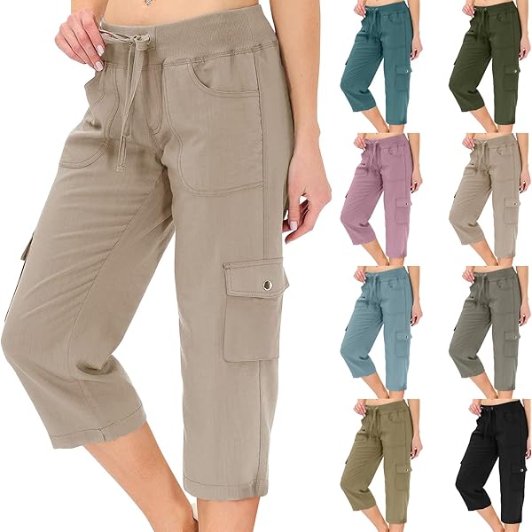 Amazon.com: Hiking Cargo Capris for Women Drawstring High