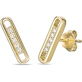 Lavari Jewelers 1/10 Carat Round Lab Grown Diamond Bar Stud Earrings for Women I 18k Yellow Gold Plated 925 Sterling Silver Earrings for Her I Hypoallergenic Push Back Studs
