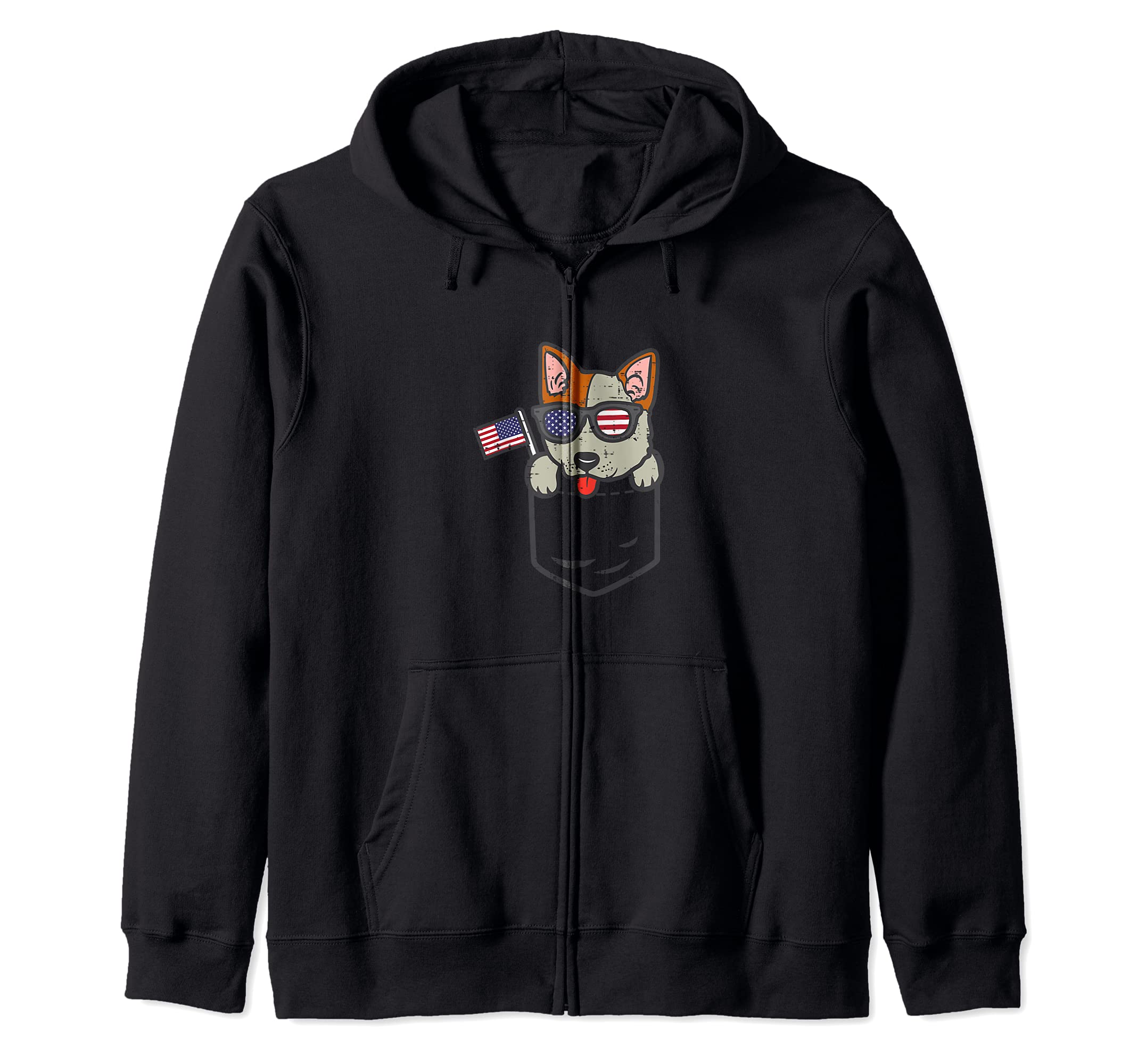 Australian Cattle Dog Heeler Pocket 4th Of July Fourth Dog Zip Hoodie