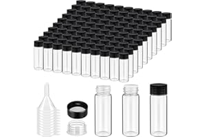 100 Pack 20 ml Clear Glass Vials with Screw Cap Plastic Stoppers, Shims and Plastic Mini Funnels, Small Empty Glass Sample Bo
