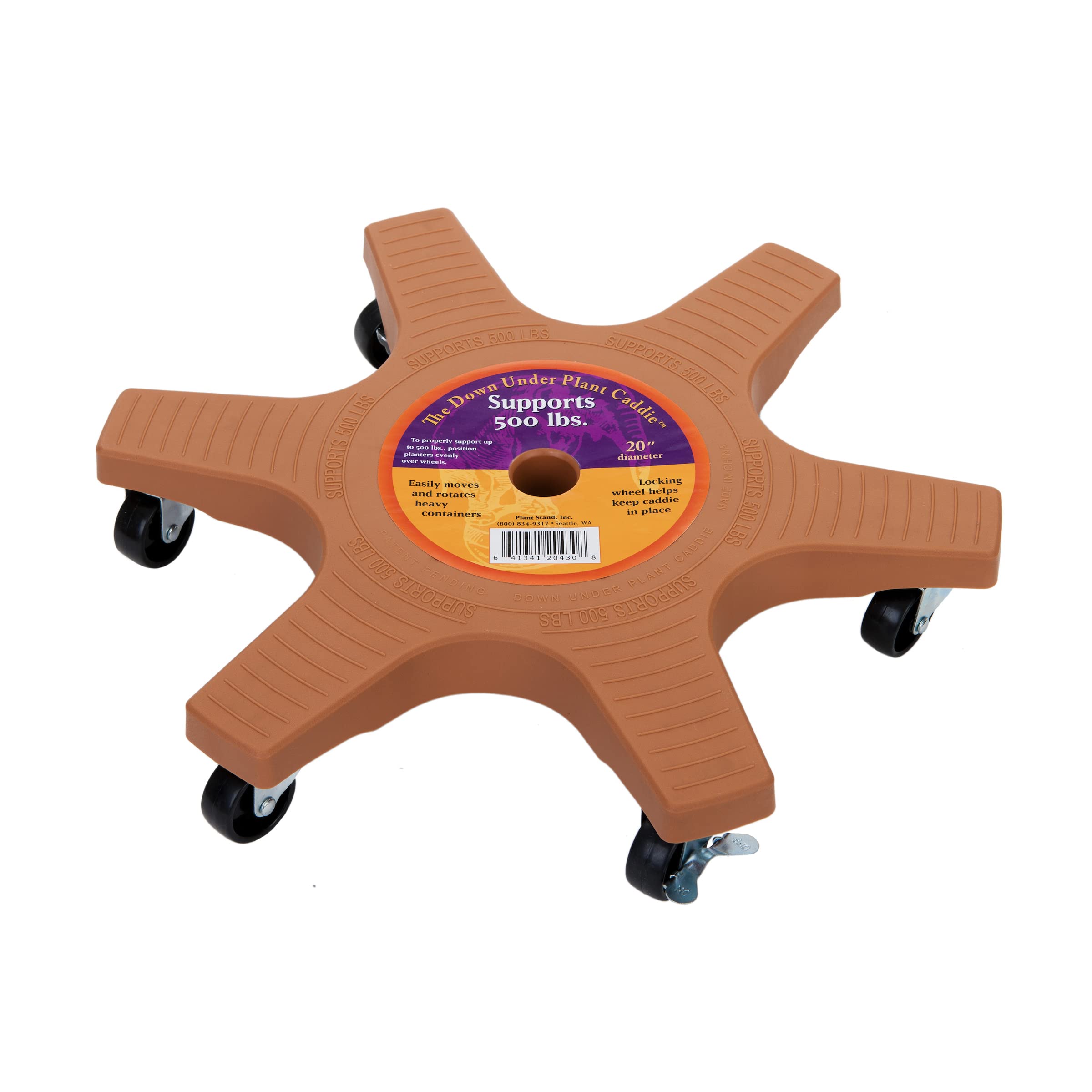 Bosmere 20" Plant Caddie - Heavy-Duty Rolling Plant Stand with Locking Wheels, 500 lb Capacity – Durable Plant Caddy for Indoor/Outdoor Use, Adobe Image