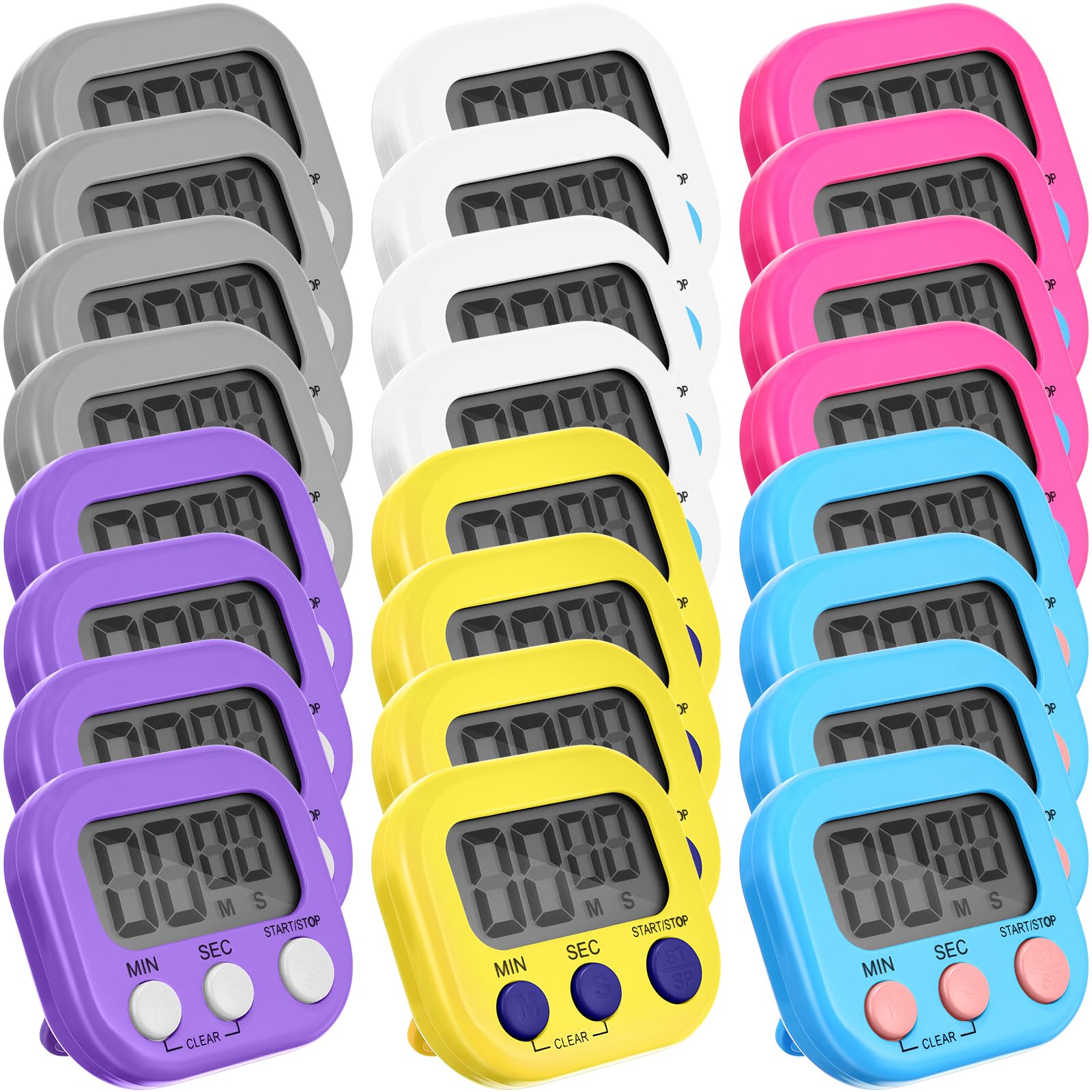 Photo 1 of Weewooday 24 Pcs Digital Kitchen Timer Magnetic Timer Bulk On/Off Switch Minute Second Count up Countdown Loud Alarm for Exercise Cook Baking (Novel Color)