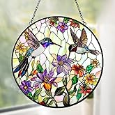 Stained Glass Hummingbird Suncatcher Window Hanging - Handmade Birds Flowers Suncatchers for Windows Hanging - Sun Catchers Wall Art Home Garden Decor Panels - Valentines Day Gifts for Women Mom Wife