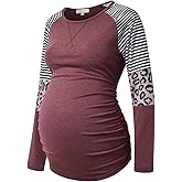Bhome Long Sleeve Maternity T-Shirt Colorblock Baseball Tee Casual Pregnancy Tunic Top