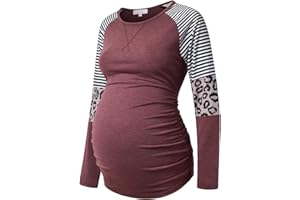 Bhome Long Sleeve Maternity T-Shirt Colorblock Baseball Tee Casual Pregnancy Tunic Top