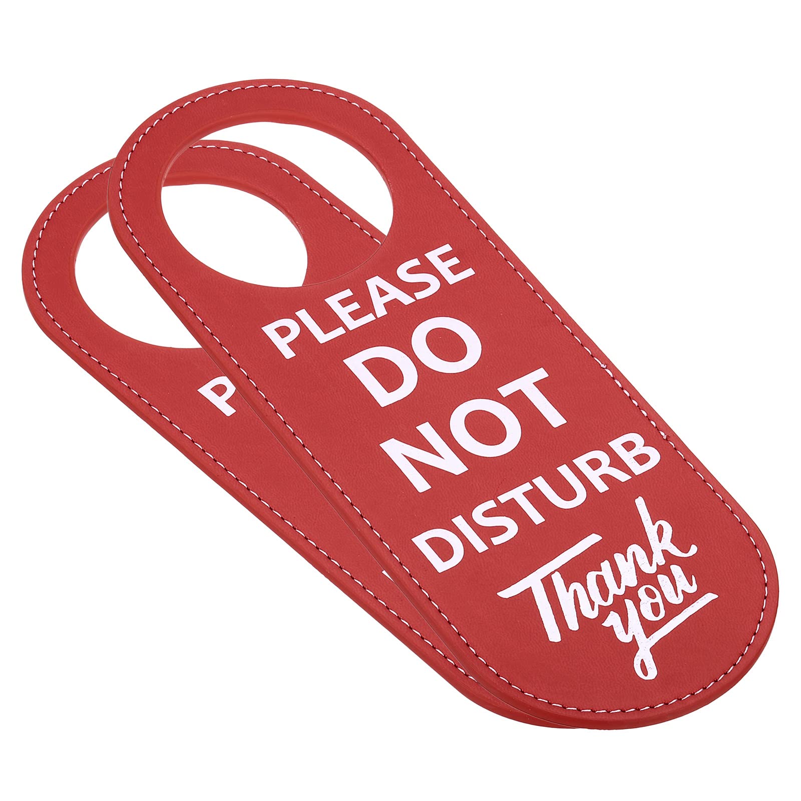 PATIKIL Do Not Disturb Door Hanger Sign, 2 Pack PU Leather Double Sided Door Knob Privacy Sign for Office Home Meeting, Red