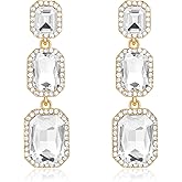 Met-edianger Classical Rhinestone Dangle Earrings Statement Crystal Drop Earrings Wedding Bridal Rectangle Dangling Earrings for Women
