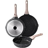 Kordisen Nonstick Frying Pan Set, 3 Piece Skillet Set, Healthy Induction Cooking Pan, Stay-Cool Handle, Compatible with All Stovetops, PFOA Free (8, 9.5, 11 Inch)