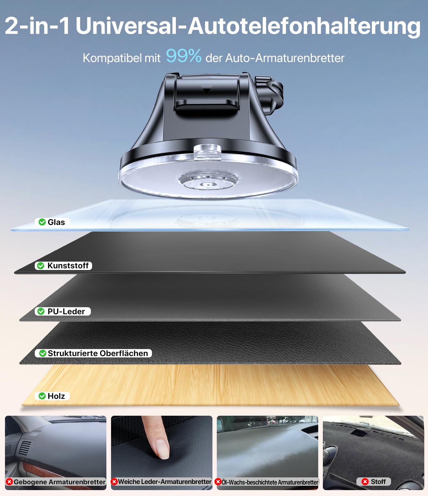 Miracase Handyhalterung Auto[Verbesserter Saugnapf] Handyhalter fürs Auto 360° Drehbar, Armaturenbrett Windschutzscheibe KFZ Handy Halterung für iPhone Galaxy Alle Smartphones 7