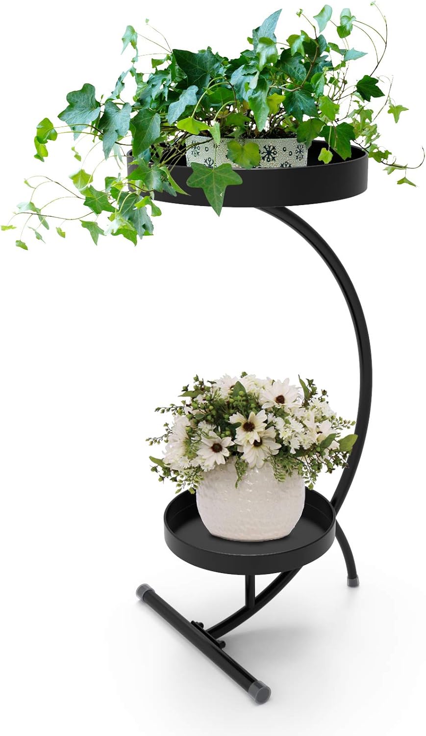 Winiko Metal Plant Stand| 2-Tier Indoor Plant Stand| 25.2 Inch Black Plant Shelf for Garden Balcony Living Room