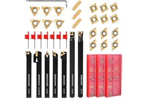 VerRich 28Pcs Kit Indexable Lathe Turning Tools,7PCS 1/2"12mm Shank Boring Bar Metal Turning Tool Holder with 21pcs Carbide Inserts for Boring Cutting Grooving Turning Threading