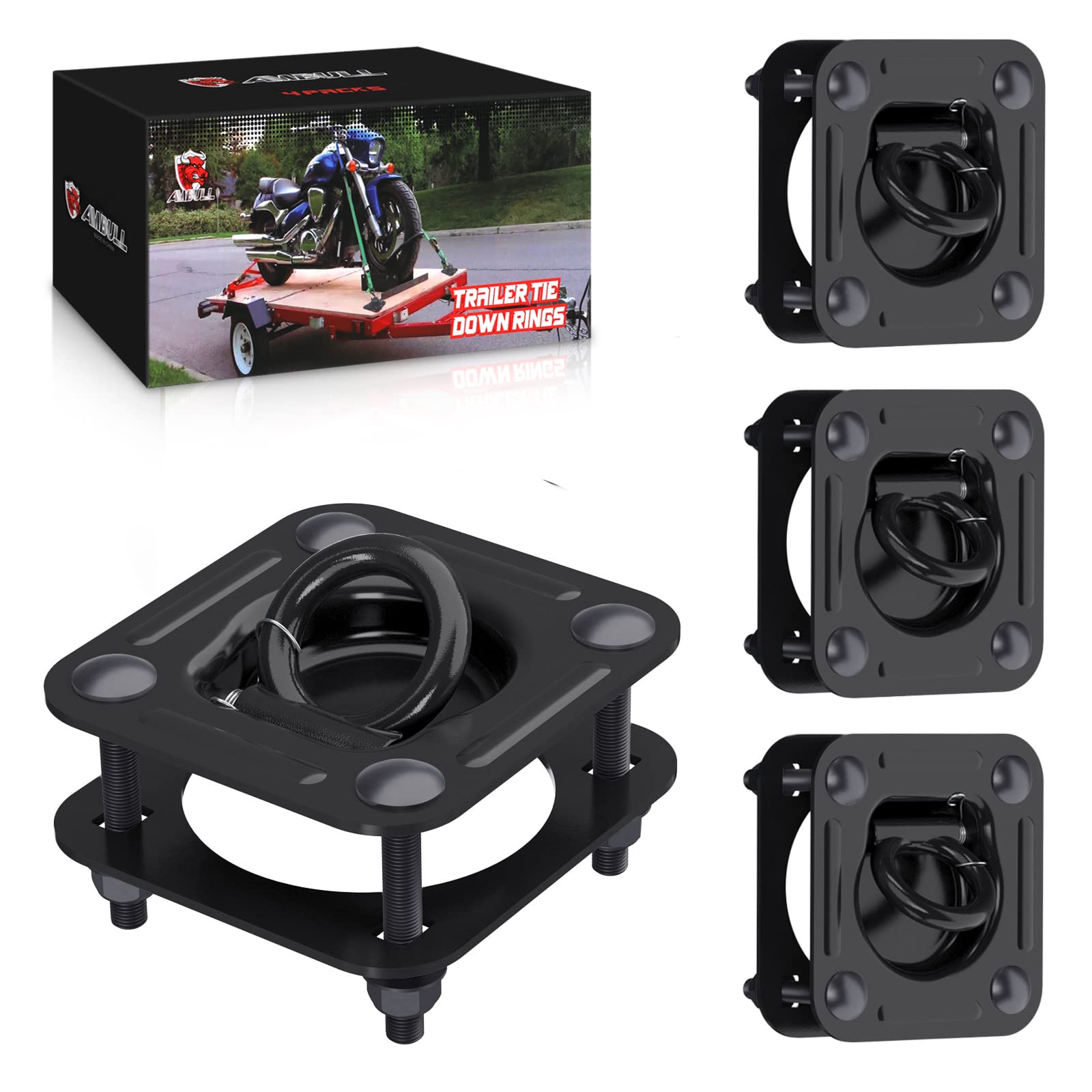 Photo 1 of AMBULL 1/2" D Ring Tie Down Anchors, 4 Pack Trailer Tie Down (6000 lbs Capacity Per Pack) Heavy Duty Trailer TieDown Hooks for Loads on Trailers Trucks RV Campers Vans ATV SUV Boats Motorcycles Black