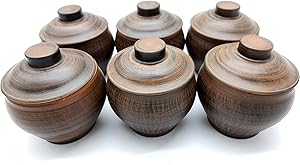Handmade Unglazed Clay Pots for Cooking 600 ml - Inside Glazed Ceramic Ramekins with Lids Set of 6 - Clay Crock Pot - Red Clay Pot Cooking by KIBS group