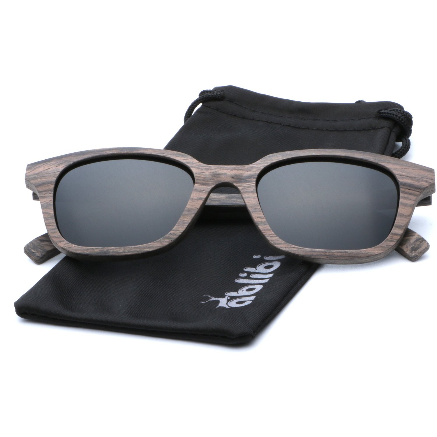 Ablibi Men\'s Unique Swiss Walnut Wood Sunglasses Womens Polarized Shades in Wood Case