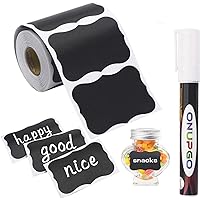ONUPGO Chalkboard Labels-180pcs Waterproof Reusable Blackboard Stickers with 1 Liquid Chalk Marker for Mason Jars, Parties De