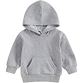 Lukivech Toddler Baby Boy Girl Hoodies Solid Color Long Sleeve Kangaroo Pocket Hooded Sweatshirt Top Fall Winter Clothes