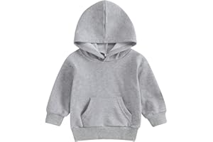 Lukivech Toddler Baby Boy Girl Hoodies Solid Color Long Sleeve Kangaroo Pocket Hooded Sweatshirt Top Fall Winter Clothes