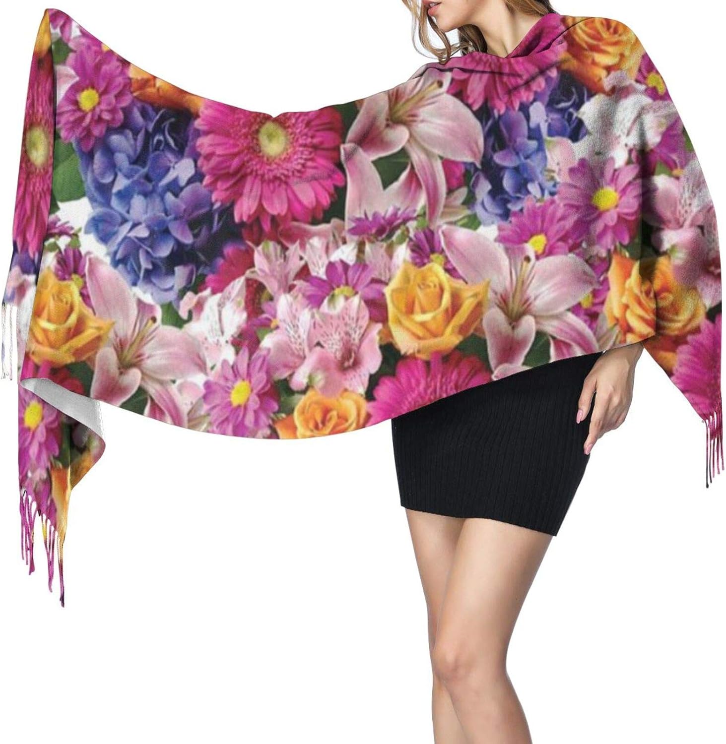 Blooming Flowers Soft Shawl Scarf Cashmere Warm Winter Scarf Wraps