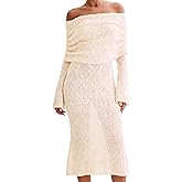 MAKABO Women's Off Shoulder Sheer Sweater Dress, Long Sleeve Sexy Knit Bodycon Dress for Party Vacation