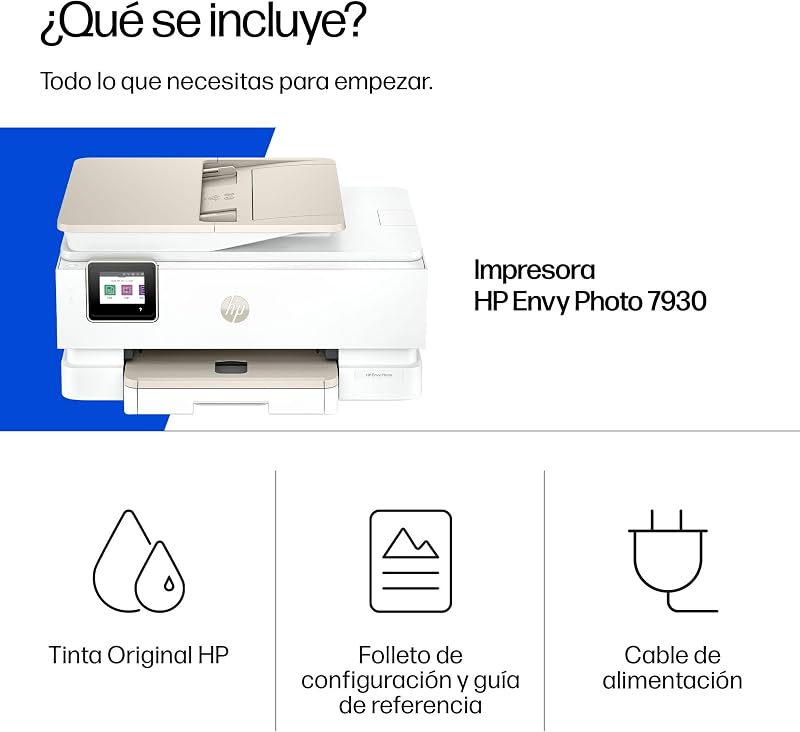 Envy Photo 7930, impressora multifunção a jato de tinta a cores A4, Wi-Fi de banda dupla, impressão automática face dupla, ADF de 35 folhas, bandeja fotográfica, 6 meses de tinta instantânea