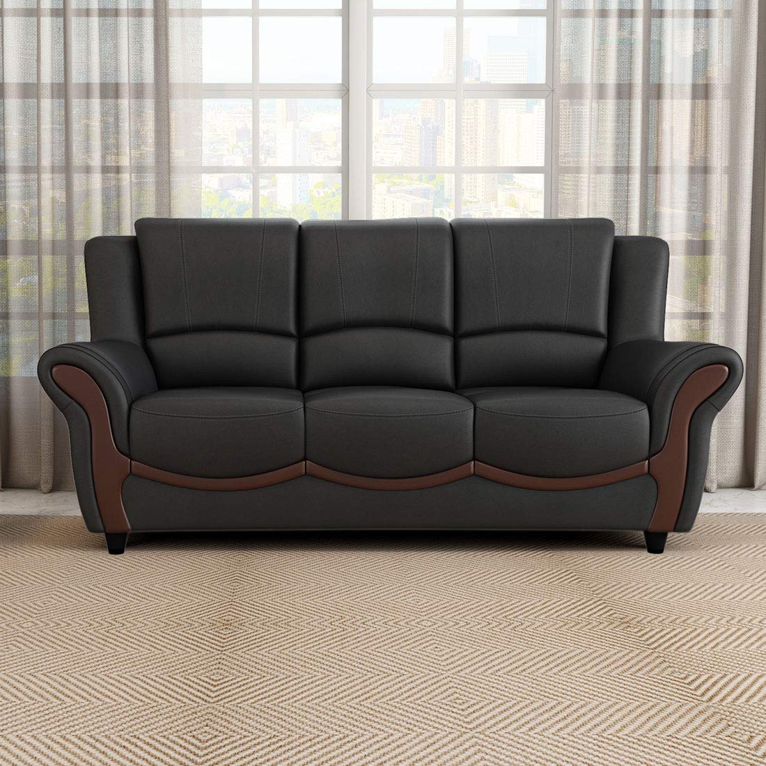 Durian Blos Leatherette Three Seater Sofa for Living Room Matte Finish