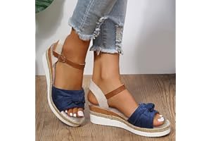 EMRELOD Orthopedic Wedge Sandals for Women Summer Platform Sandals Dressy Open Toe Ankle Strap Casual Low Heel Slip on Sandals Beach Dress Sandals Espadrille Sandals Comfortable Outdoor Shoes (04-Blue, 8)