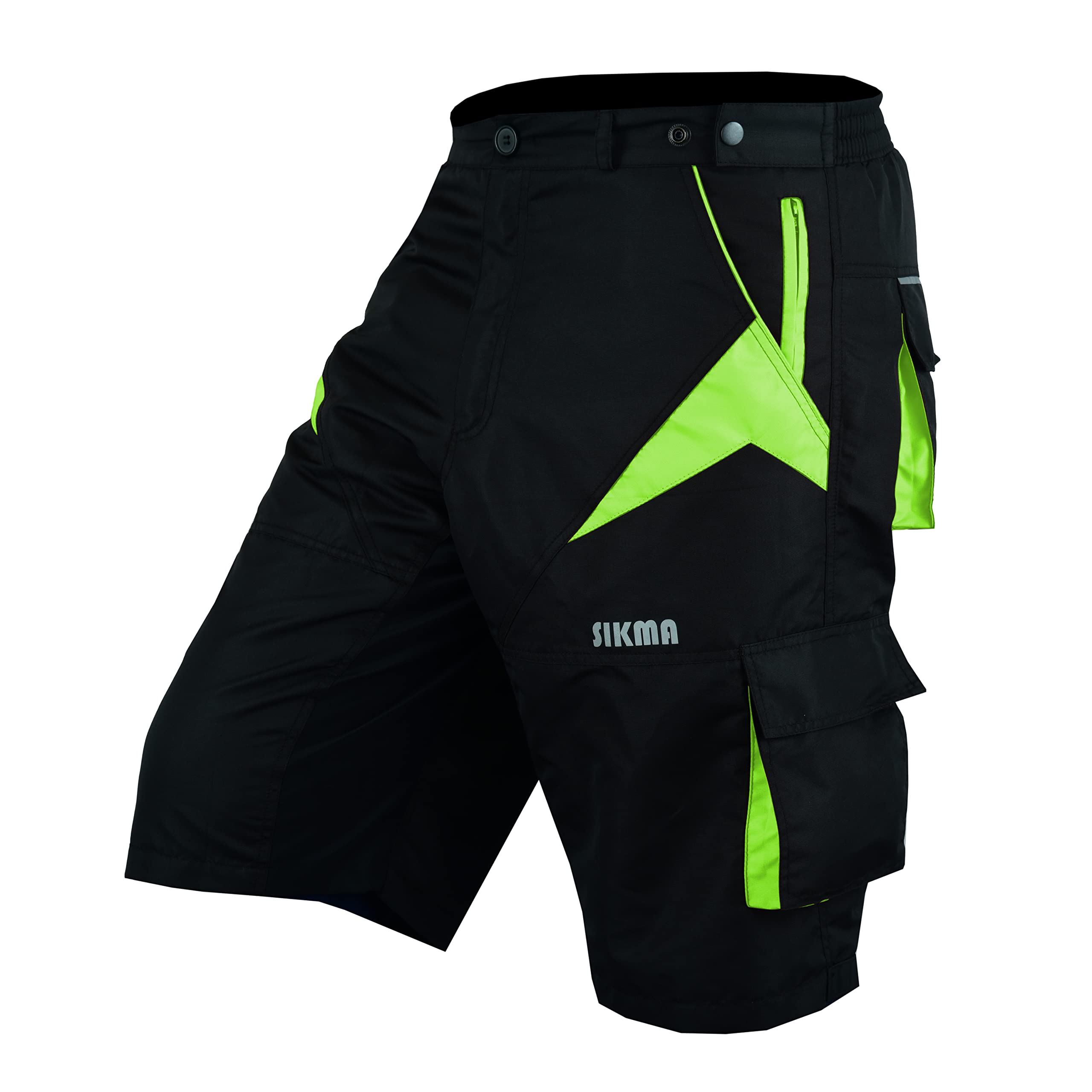 MTB Shorts Off Road Cycling Shorts Detachable Padded Liner (Black/Green, Large)