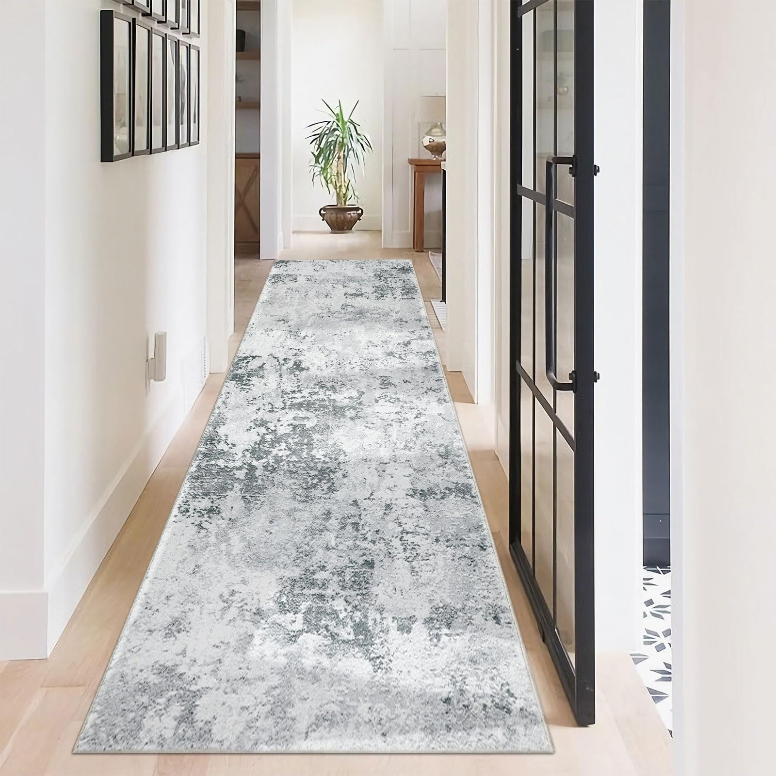 Homcomodar Abstract Runner Rug for Hallways 65x240cm Modern Rug Runners Faux Wool Carpet Runner for Kitchen Soft Bedroom Rug Non Shedding Throw Rugs for Bedroom Laundry Besides