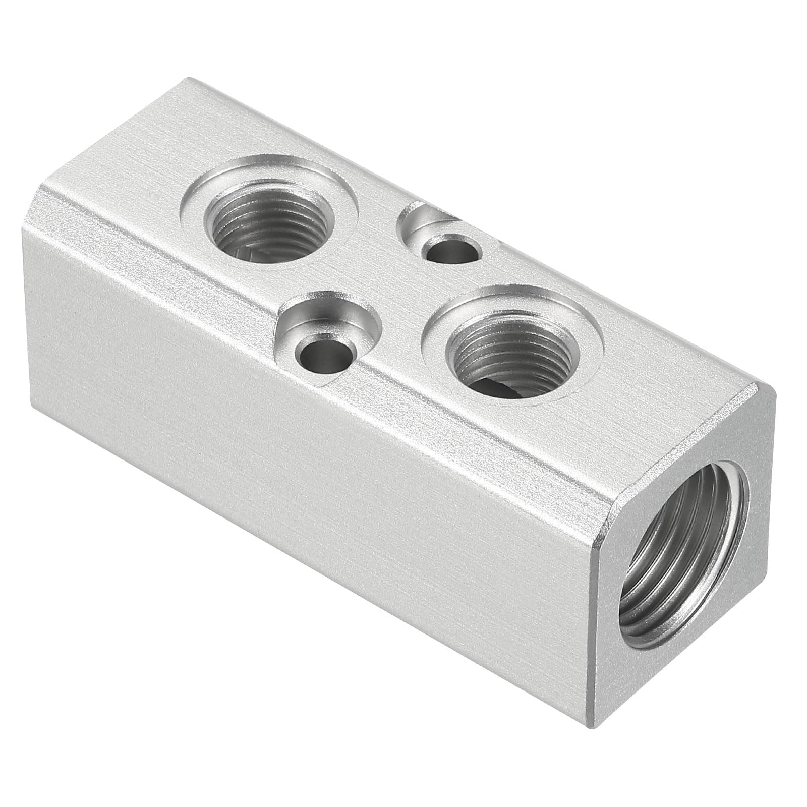 PATIKIL 2 Way 4 Port Air Manifold, G1/2" G1/4" Aluminum Air Hose Inline Manifold Block Splitter Pneumatic Air Hose Fitting, Silver