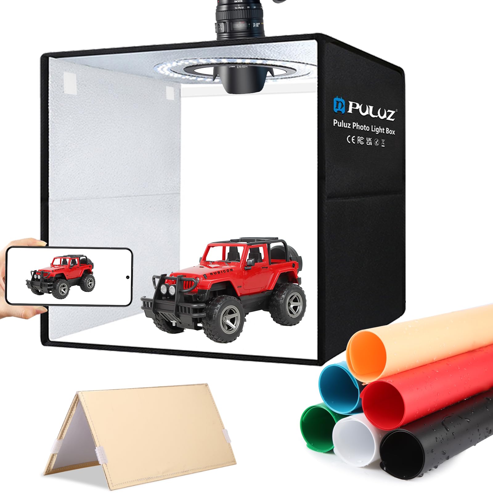 PULUZ Professional Photo Studio Light Box 30cm/12 inch with Dimmable 120 LED Lights (CRI≥95) & 6 Backdrops Product Photography