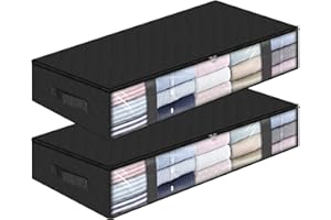 StorageRight Storage Bags, Clothes Storage, Under bed Storage Containers, Large Capacity Storage Bins, Foldable Storage Organizers For Clothes and Bedding - 75L/2 Pack/Black