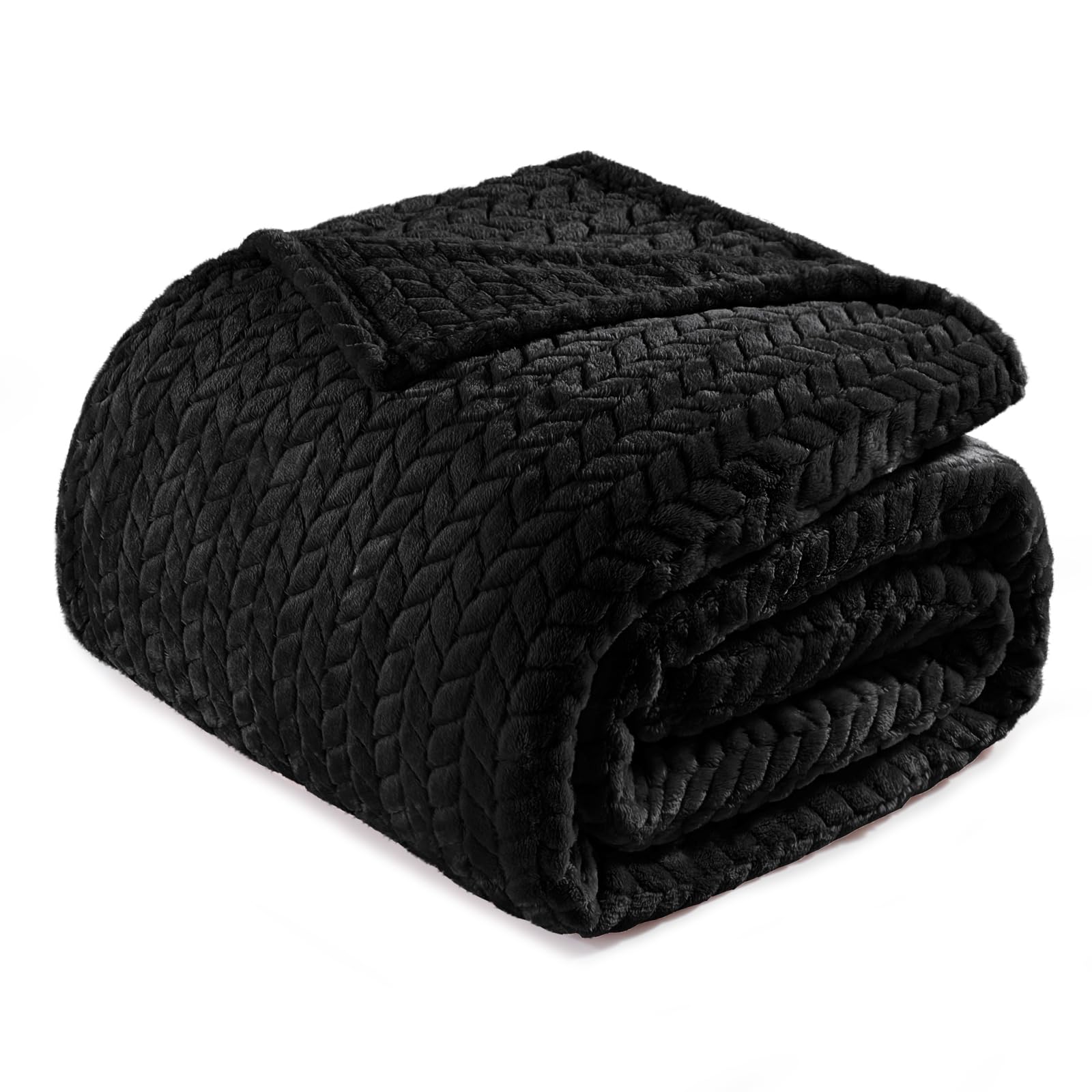 Photo 1 of Exclusivo Mezcla Black Fleece Queen Size Blanket for Bed, 90x90 Inches Soft Cozy Jacquard Flannel Blankets, Lightweight Fuzzy Plush Warm for All Seasons