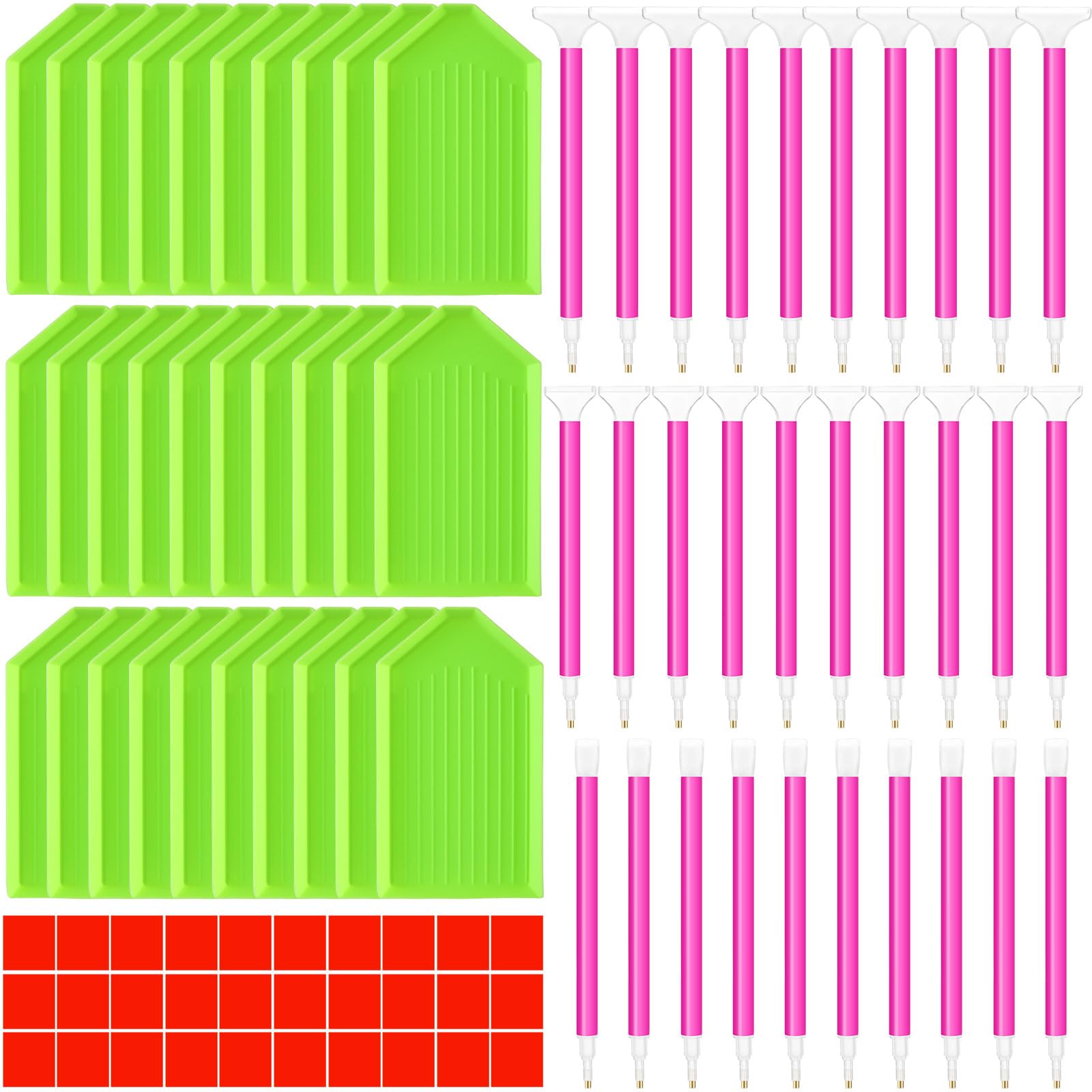 Photo 1 of Affrolling 90 Pcs 5d Diamond Art Painting Tools and Accessories Kits Include Drill Pens with 3 Drill Sizes, Plastic Diamond Trays, Glue Clay, Rhinestone Art Painting DIY Accessories (Red,Green)
