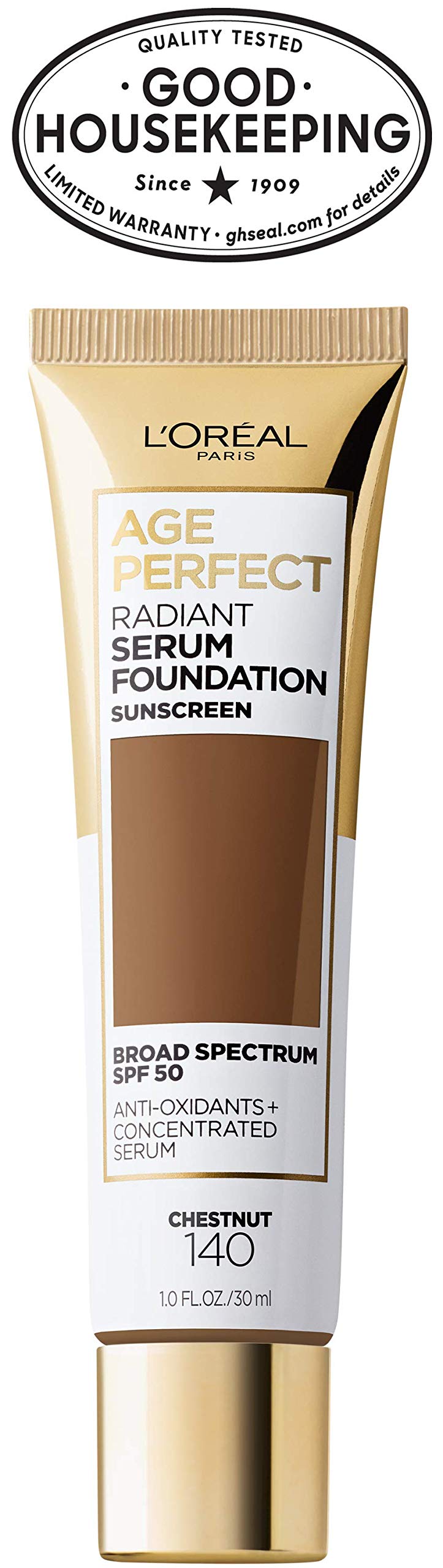 L'Oreal Paris Age Perfect Radiant Serum Foundation with SPF 50, Chestnut, 1 Ounce