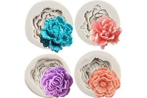 Sijiangmold Peony Flower Silicone Fondant Molds for Cupcake Topper Cake Decorating Candy Polymer Clay Chocolate Gum Paste Set