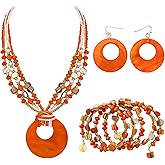 Jewelry Sets for Women 4 Pcs Chunky Beaded Mrs Roper Costume Jewelry for Women Boho Multi Strand Colorful Shell Necklace for Women
