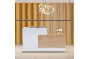 Easilywinlife 70.87IN Modern Wooden Commercial L Shaped Reception Desk with Counter, Lockable Drawers, Door Cabinet, Front Desk for Checkout, Lobby, Beauty Salon, Plain Wood Color, Left Cabinet