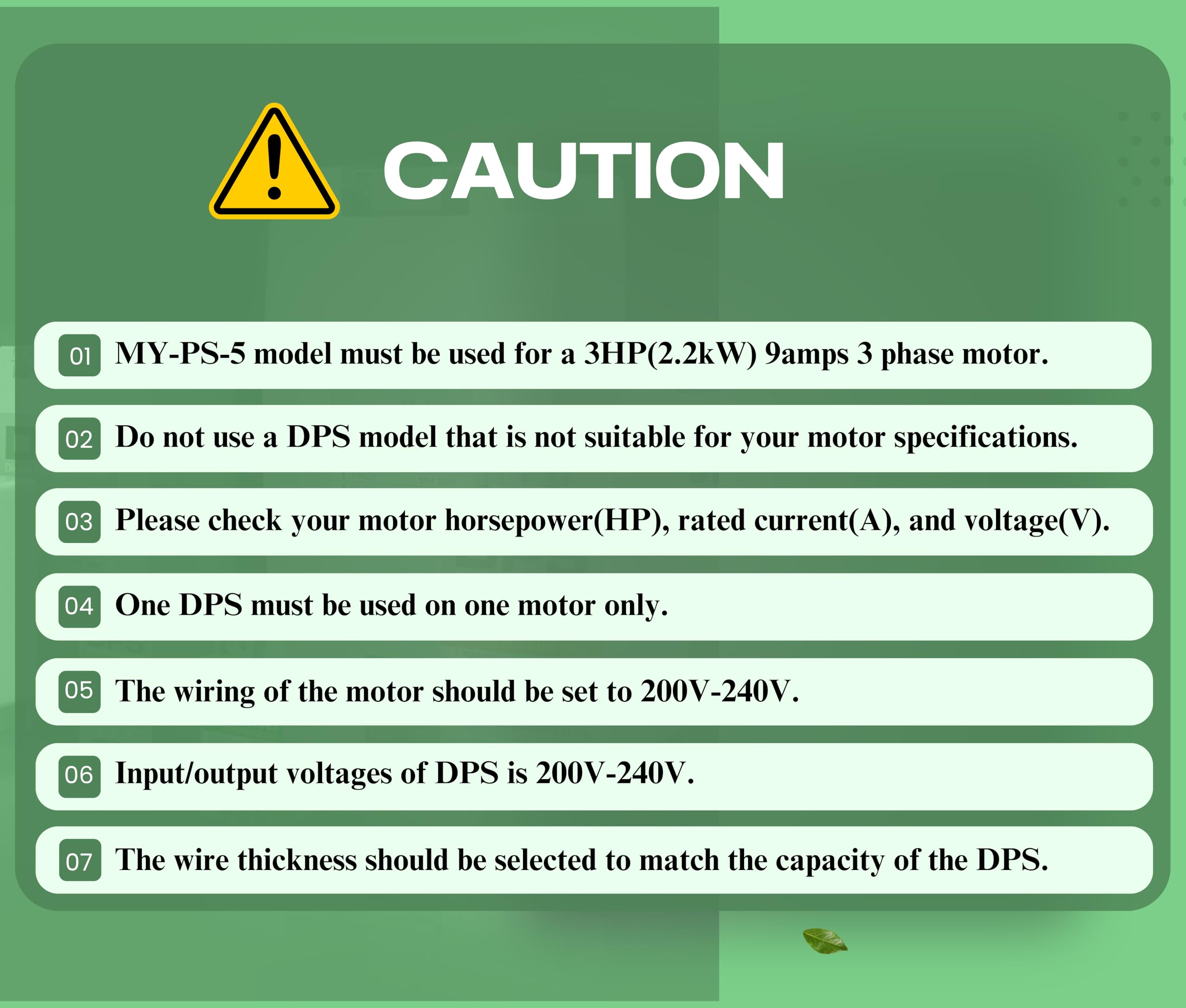 Myung Youn Electronics DPS 5HP MY-PS-5 Used for 3HP(2.2kW) 9A Motor, Single to 3 Phase Converter, 1 DPS Must Be Used for 1 Motor Only, Input/Output 200-240V, UL Listed